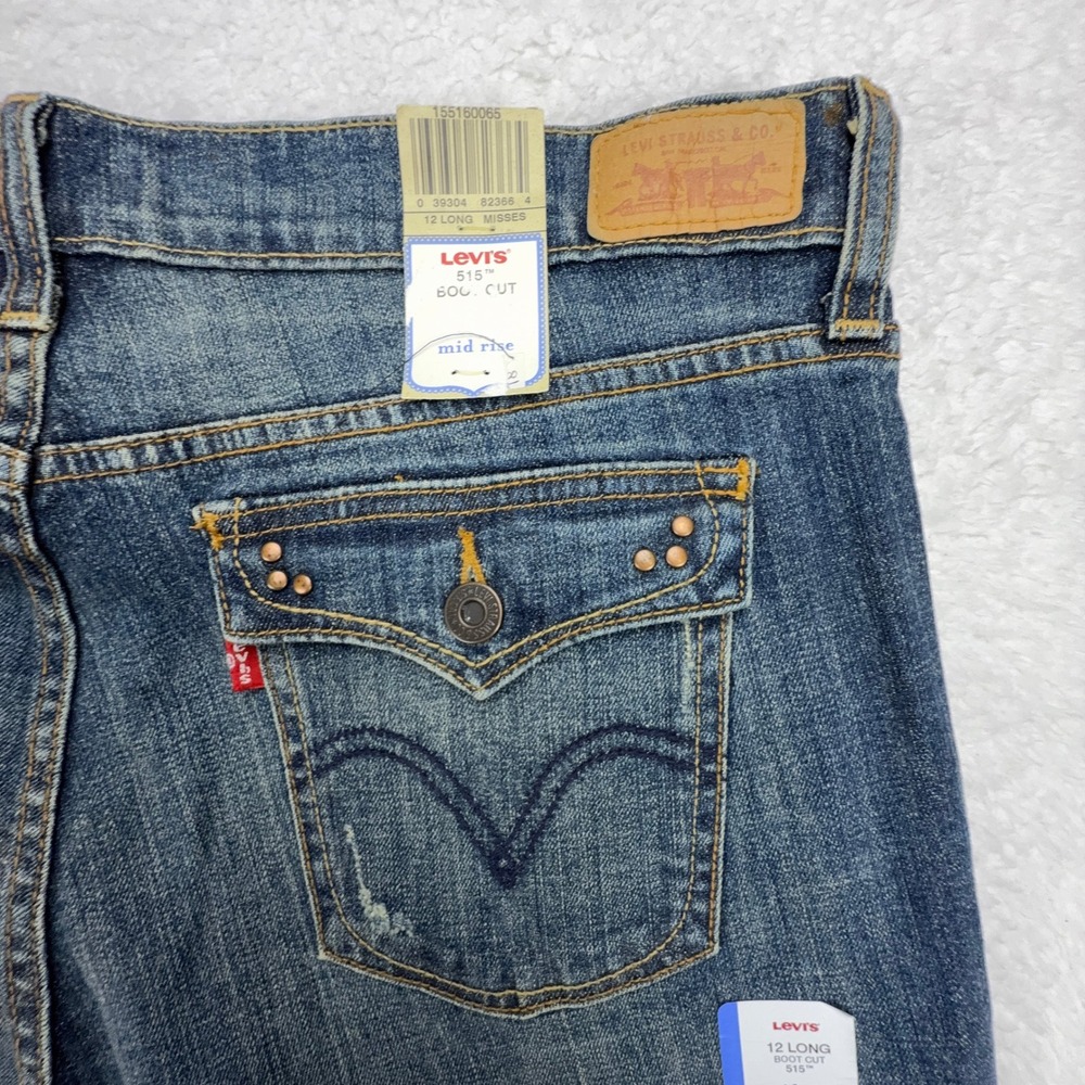 Levis 515 Bootcut Jeans Womens 12 Long Blue Mid Rise Flap Pocket NWT 155160065